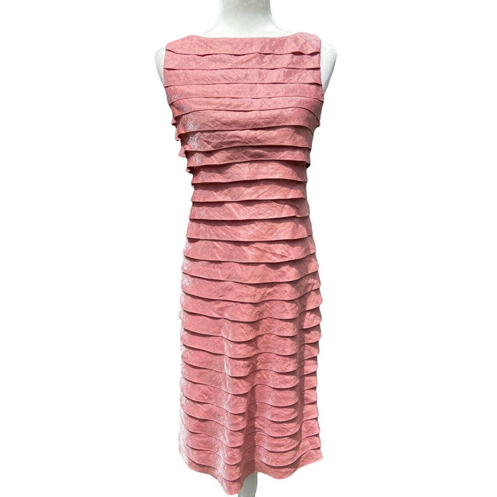 Victor Costa Tiered Ruffle‎ Sheath Dress Shimmer Pink Blush 4
